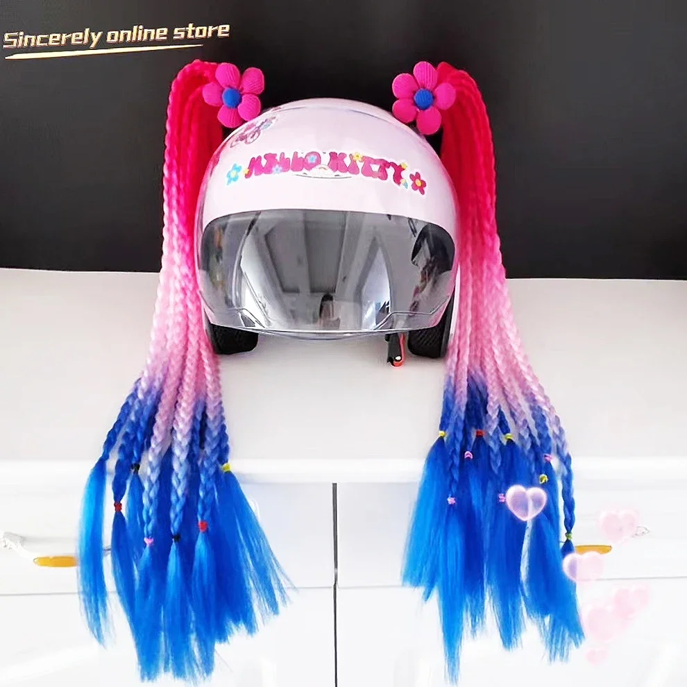 Cycling Gear Helmet - 2pcs Motorcycle Helmet Braids Woman Wigs