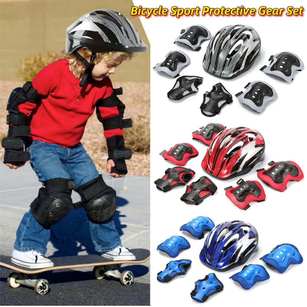 Cycling Gear Helmet - 7Pcs Bicycle Sport Protective Gear Set